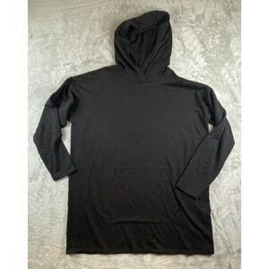 Eileen Fisher Long Lightweight Hoodie Stretch Tencel/Cotton Size L Black Soft